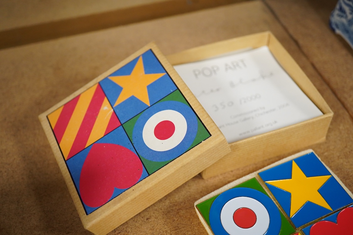 Peter Blake - a boxed set of four badges, in box with signed limited edition certificate, 2006